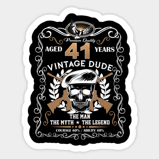 Skull Aged 41 Years Vintage 41 Dude Sticker by Hsieh Claretta Art